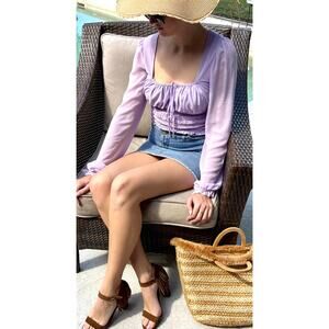 Free People Lolita Smocked Chiffon Crop Top Lavender Boho M